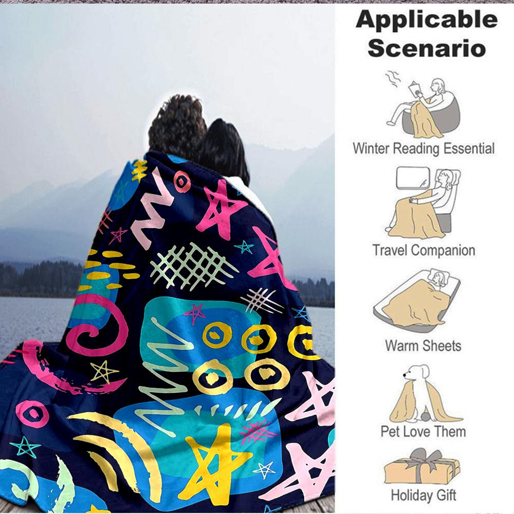 1pc Graffiti Art Blanket, Lightweight Flannel Throw Blanket for Sofa, Bed, Travel, Camping, Living Room, Office, Couch054