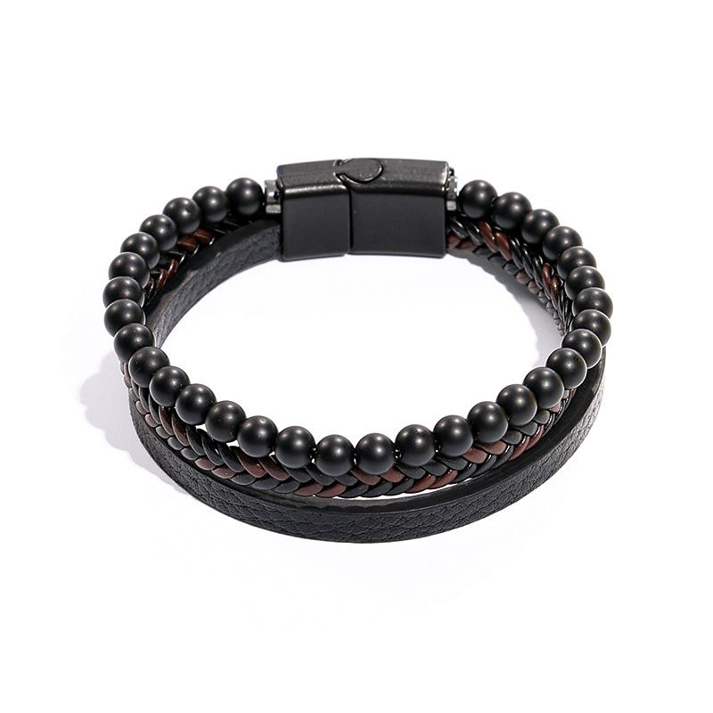 

Натуральный браслет из бусин Тигрового глаза, мужской плетеный многослойный кожаный браслет, ремешок на запястье