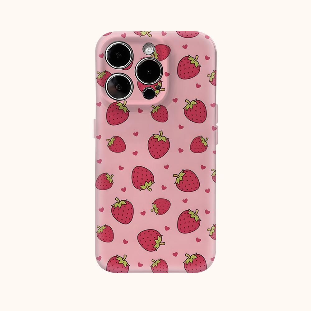 Custodia per Telefono Rosa con Cuori di Fragola per IPhone 17AIR 16E 16 15 14 13 12 11 17 Pro Max Plus Cover Posteriore a Doppio Strato