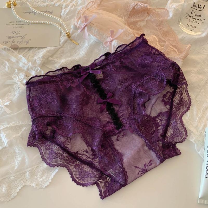 

Ladies Summer Sexy Pure Desire Lace Pure Cotton 10A Antibacterial File High Waist Briefs M фиолетовый