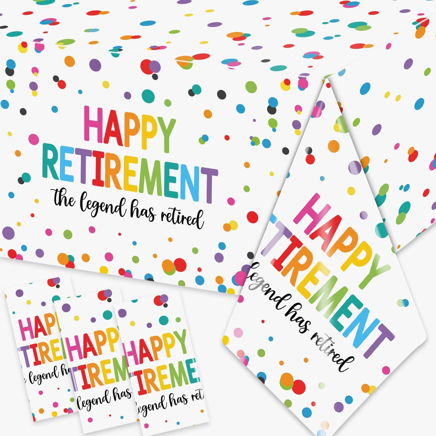Retirement Tablecloth,Retirement Decorations 3pcs Waterproof Plastic Happy Retirement Table Cloth Rectangle Colorful Dot Retirement Table Cover for