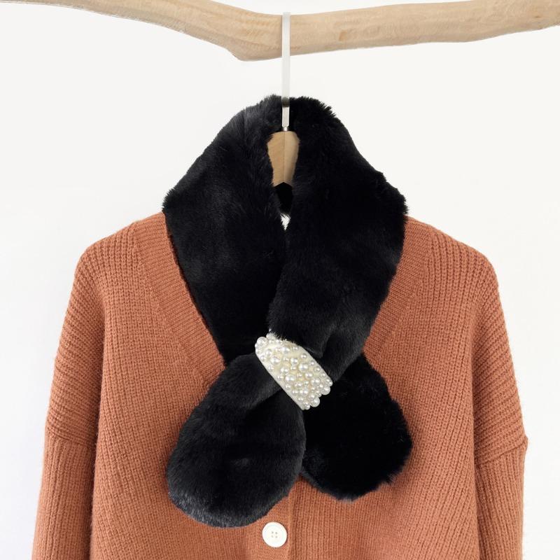 Soft waxy wind thickened solid color fluffy scarf to keep warm imitation Rex rabbit hair cross scarf plush collar women