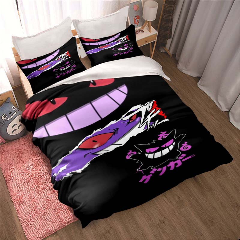Gengar print bedding sets in various styles, 3-piece sets, extra-large pillowcases, adult bedspreads, bedroom bedding sets.