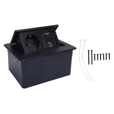 Recessed Floor Outlet Box Water Proof Aluminium Alloy Flat Socket Kit with 2 Prong Hole PD 20W USB