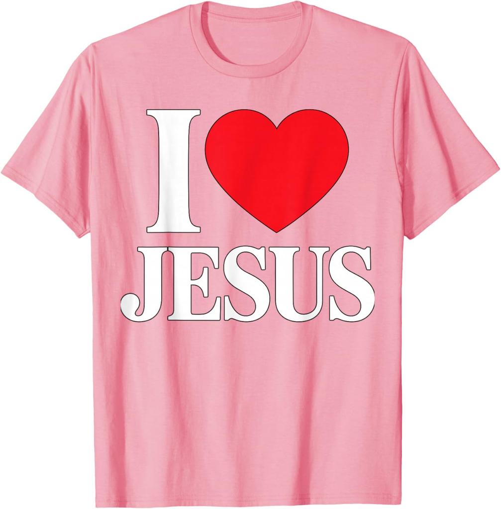 I Love Jesus Christian Faith Graphic T-Shirt Soft Cotton Casual Crew Neck Tee