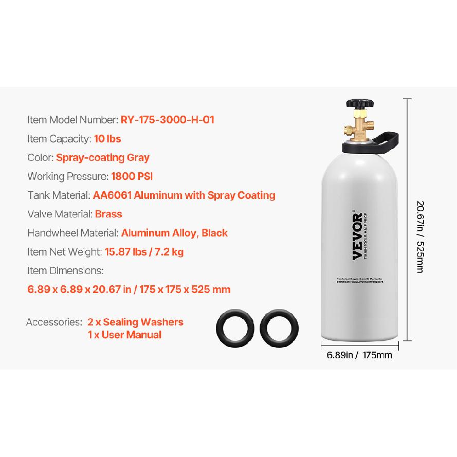 SucceBuy CO2 Tank 10 Lbs New Aluminum Alloy Cylinder CO2 Air Tank with Light Spray Coating DOT Approved Cylinder for Draft Beer