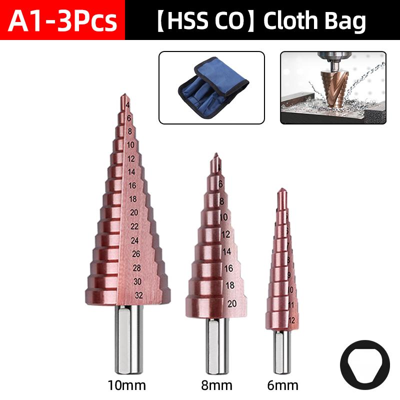 HSS CO Cobalt Step Drill Bit Straight Spiral Groove Hex  Shank Metal Stainless Steel Hole Saw Cutter Stepped Drilling Power Tools