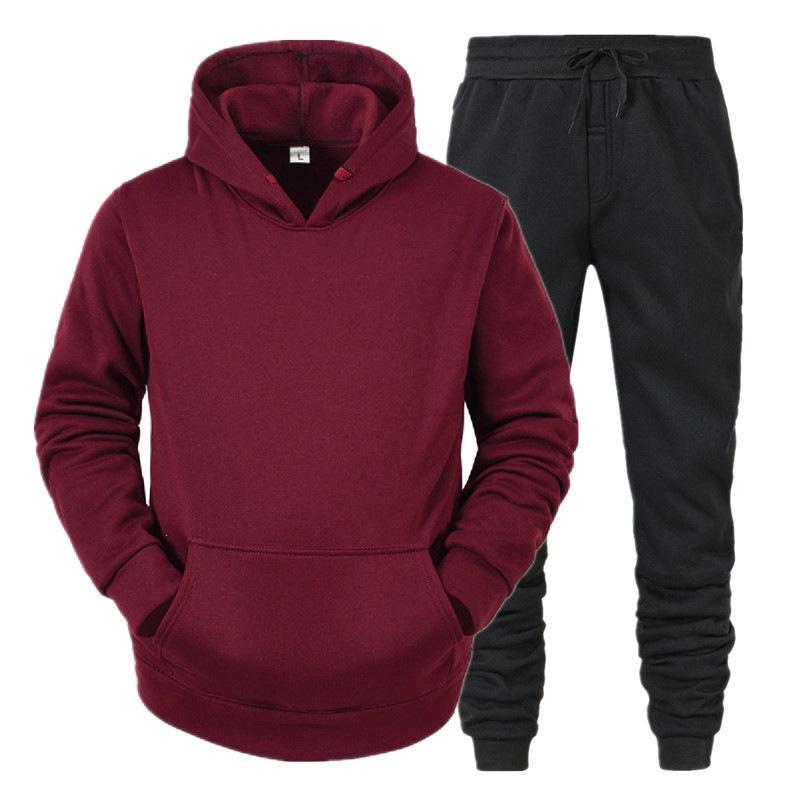 Autumn and winter men's hooded pullover sweater set casual sports hoodie sweater trousers two-piece set