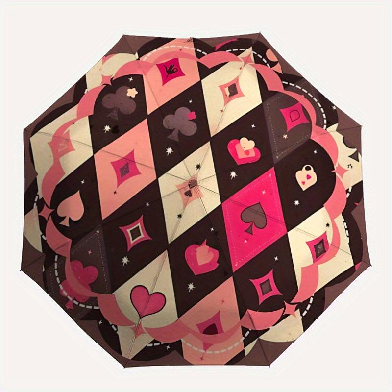 1pc Pink Plaid Pattern Automatic Open/Close Umbrella, Portable Folding umbrella for Everyday Use yy250826029