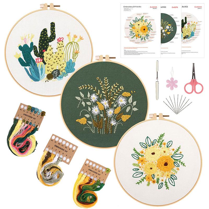 Green Chrysanthemum Dandelion Green Daisy Wreath Diy Handmade Embroidery Material Pack Cotton Cloth