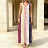 Women's Vibrant Striped Sleeveless Long Maxi Dress,Comfortable Summer Casual Versatile Dress for Beach Vacation & Daily Wear
