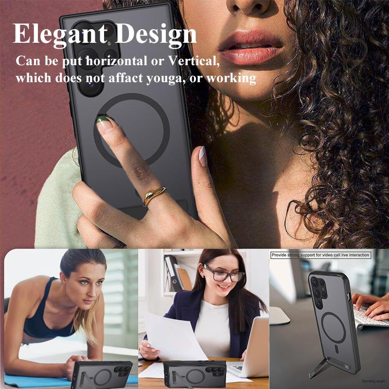 UYUXIO Magnetic Stand Phone Case for Samsung Galaxy S24 S23 S22 Ultra Plus Mobile Cases with Kickstand Translucent Back Cover