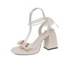 Summer new small fresh and sweet pearl flowers with skirt sandals women's versatile open-toed high heels