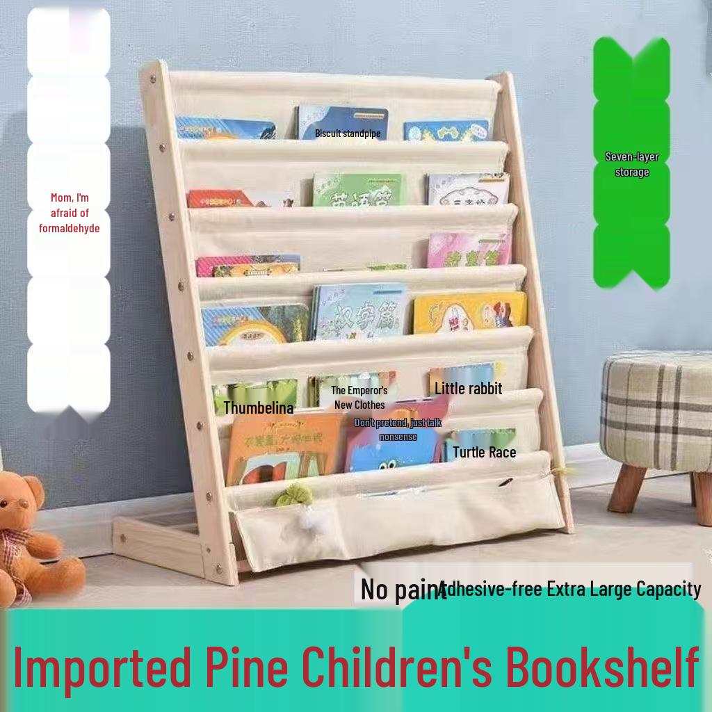 Solid Wood Children's Bookshelf - Floor Standing Storage for Kids' Room or Kindergarten