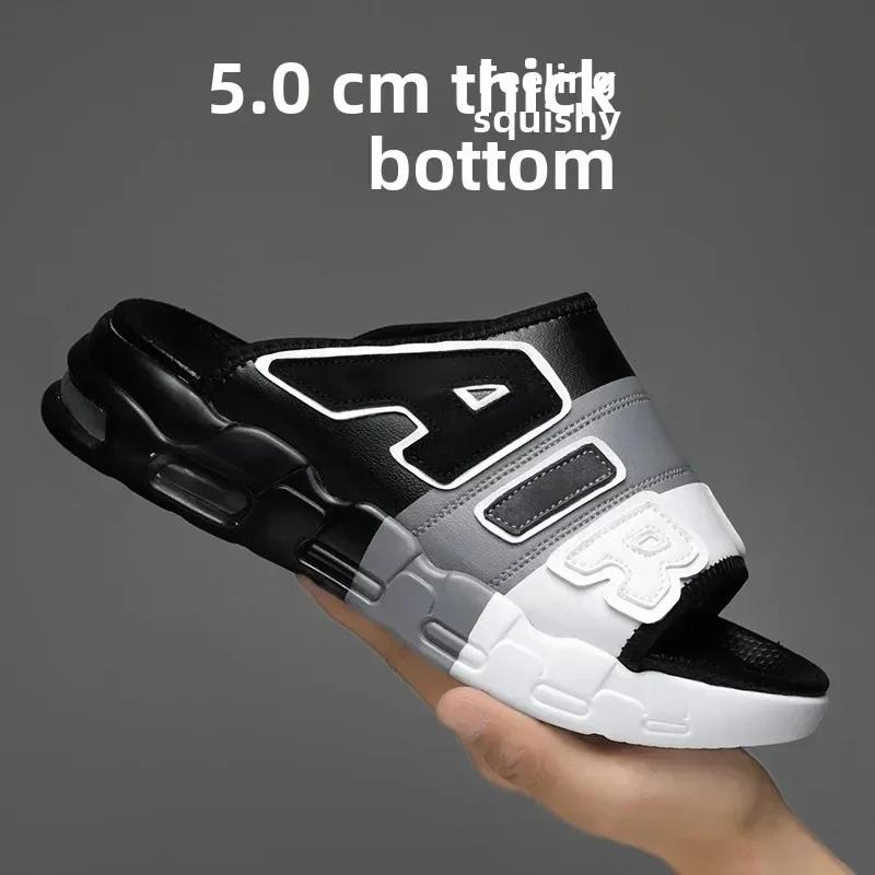 Summer New Fashionable Korean Style Men s Casual Slip-On Sports Slippers Large Size Lettering Outdoor Wear Rubber Sole 40
