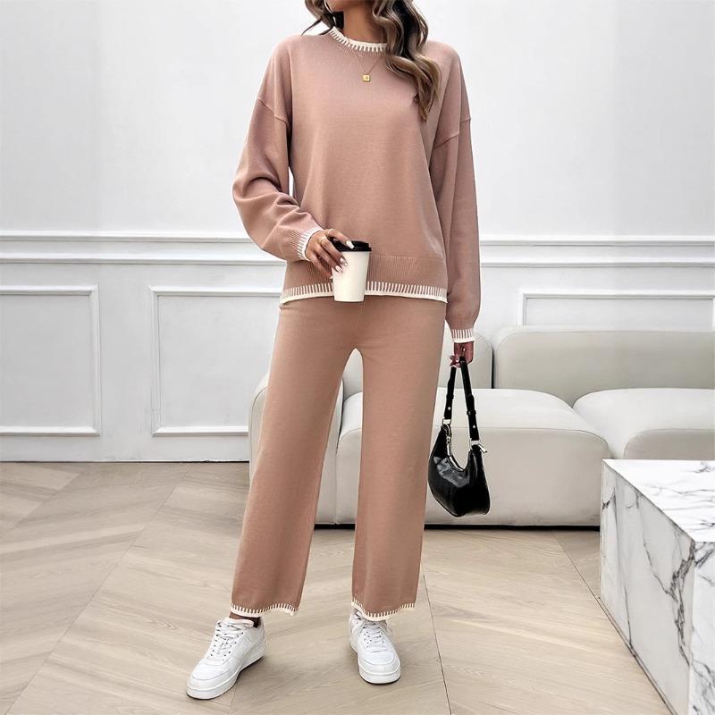 Casual Style Top Wide-leg Pants Women's Two-piece Set Autumn and Winter Large-size Knitted Sweater Women