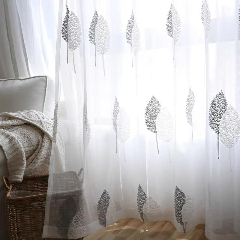 Tulle Curtains for Living Room Balcony Bedroom Translucent Modern Embroidered Curtain Gauze Window Screen 1PC Tree White Sheer
