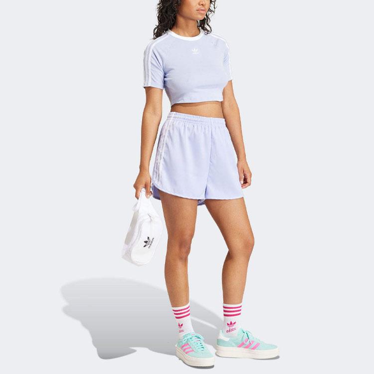 Adidas Originals Three-Stripe Colorblock Elastic Waist Straight-Leg Sports Shorts Women Bottoms Purple IP0711