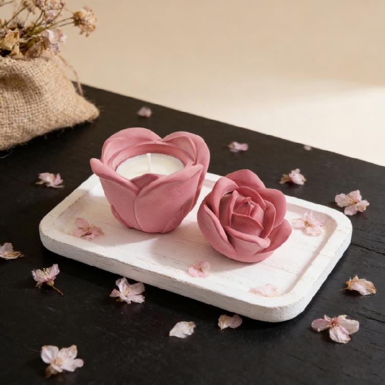 Rose Embossed Resin Jar Mould with Lid Concrete Cement Silicone Mould for Epoxy Resin Candle Container Home Decoration