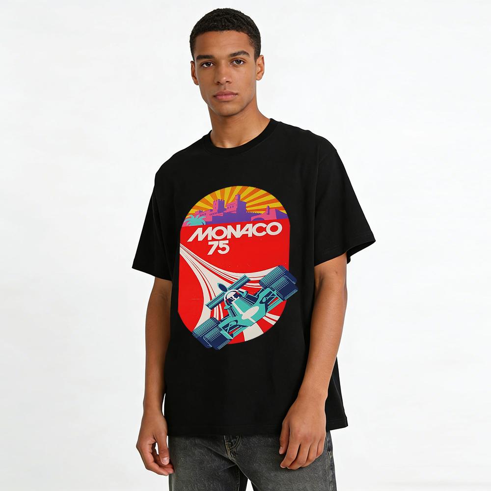 Vintage 1975 Monaco F1 Grand Prix Racing Print T-Shirt Unisex Casual Trendy Commemorative Top Pure cotton T-shirt