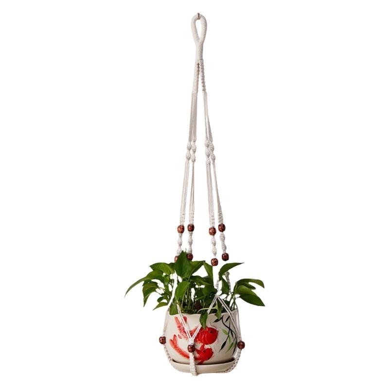 

652F Hanging Baskets Cotton Rope Hanging Basket Flower Pot Plant Holder Hanger білий
