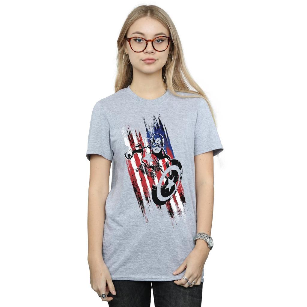 Marvel Womens/Ladies Avengers Captain America Streaks Cotton Boyfriend T-Shirt
