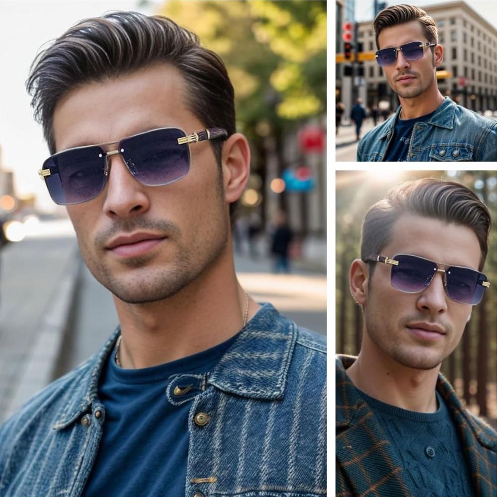 Vintage Square Sunglasses Men Fashion Double Bridge Gradient Shades Women Trendy Brand Luxury Design Sun Glasses