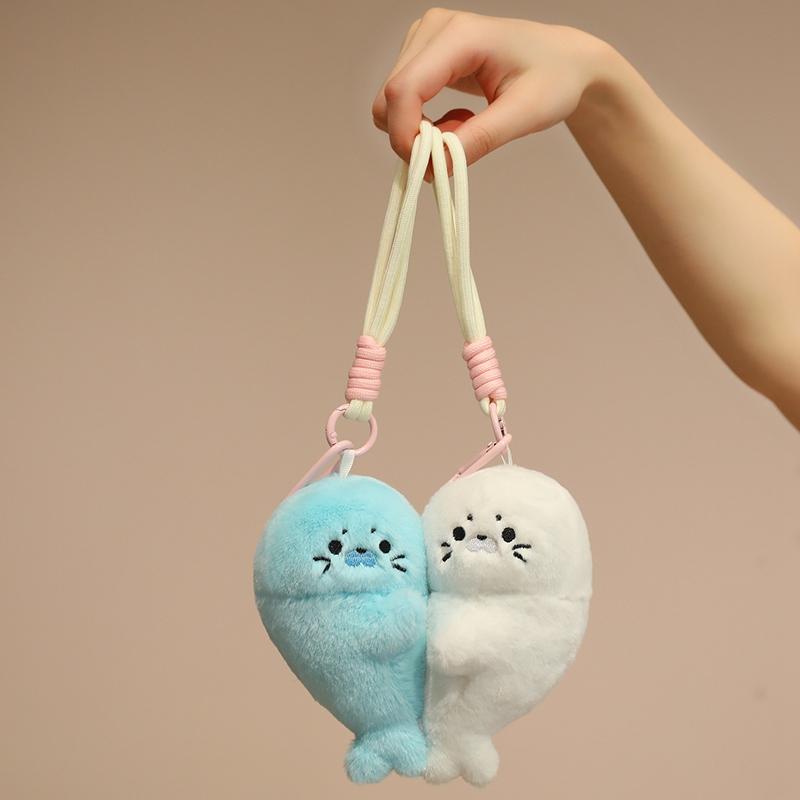 1Pc 14cm Lovely Seal Plush Toys Cute Magnetic Attraction Seal Bag Pendant Doll Enfold Seal for Lovers Children Gift