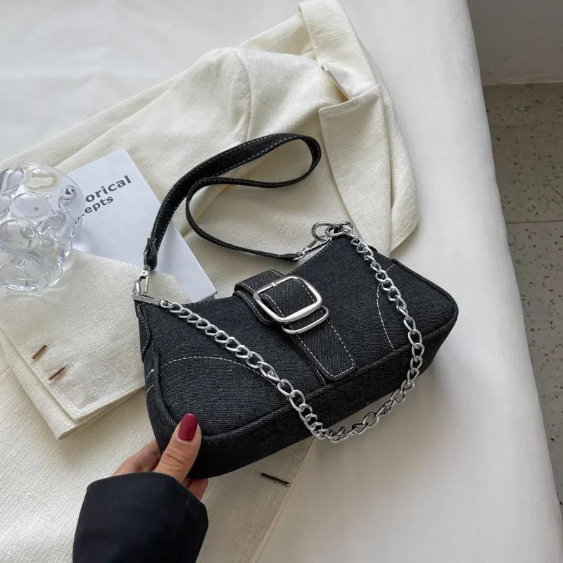 Small Design Jeans Bag Women's New Cross-Shoulder Bag Shoulder Canvas Bag Crossbody Bags for Women CHAINS