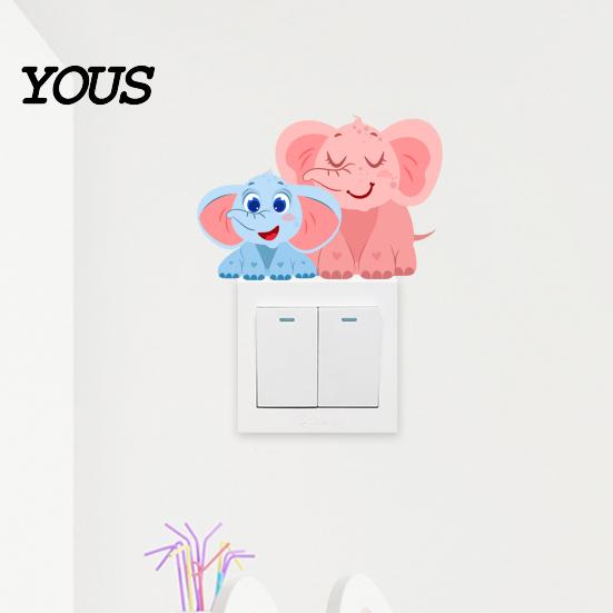 Protective Socket Panels for Toddlers Cute Elephant Switch Sticker, Decorative PVC Waterproof Light Decal, Cover Sunproof Window Glass Stickers