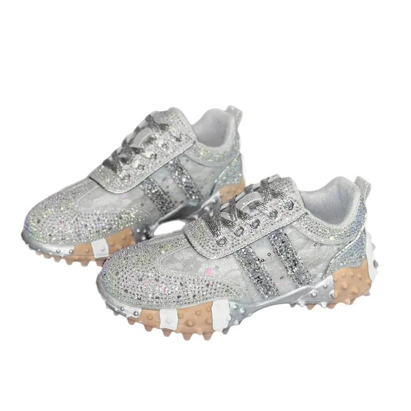 Fashion Breathable Casual Sporty Women's Single Shoes Spring Autumn Thick Bottom Leisure Sports Water Diamond Mesh Shoes Dad Sneakers