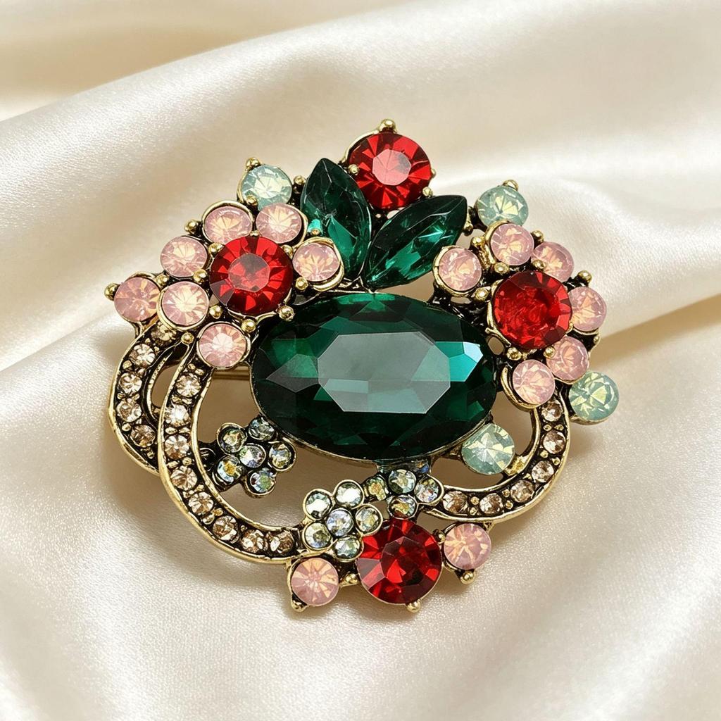 Elegant Alloy Crystal Flower Brooch for Women's Suits & Sweaters