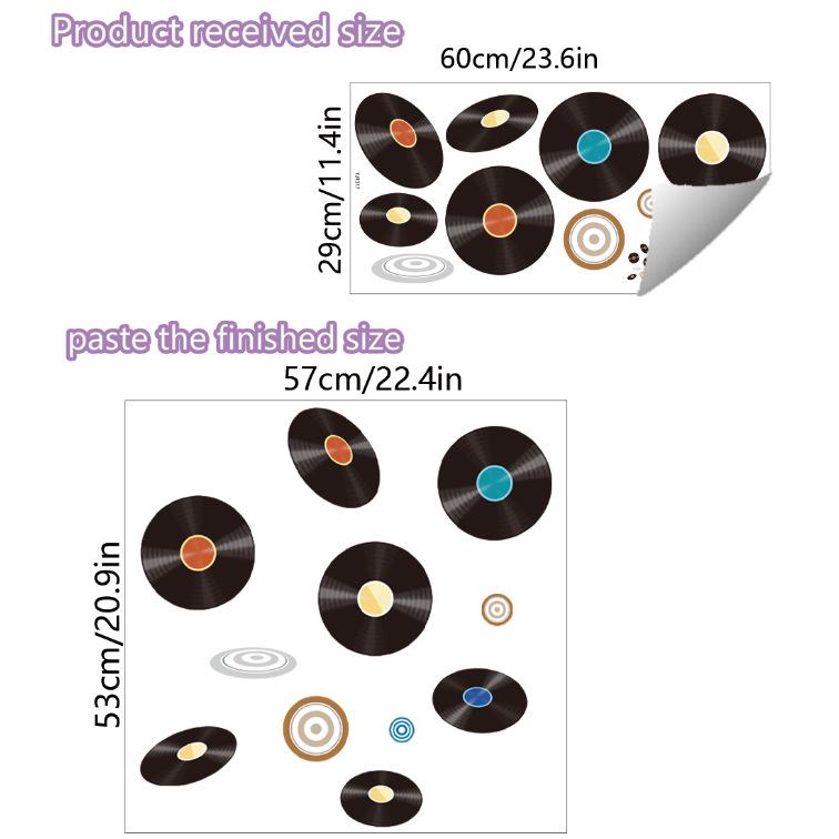 Classic Music Record Self-Adhesive Wall Stickers for Bedroom, Living Room, Entryway, Dormitory, and Home Decor.