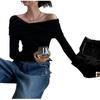 One-word Shoulder Exposed Collarbone Knitted Sweater Women's Spring and Autumn Thin Slim-fitting Inner Bottoming Shirt Design Off-the-shoulder Top