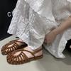 Fashion Retro Open-toe Thin Strap Woven Straw Sandals, One-strap Fashion Roman Shoes, Summer 2025 Fashionable and Versatile Flat Sandals