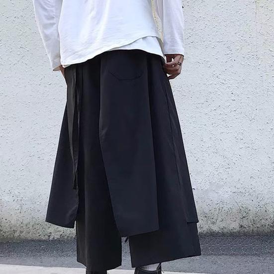 Men's Loose Fit Pants Hip-Hop Wide Leg Pants with Pockets Casual Black Layered Pants for Everyday Wear Street