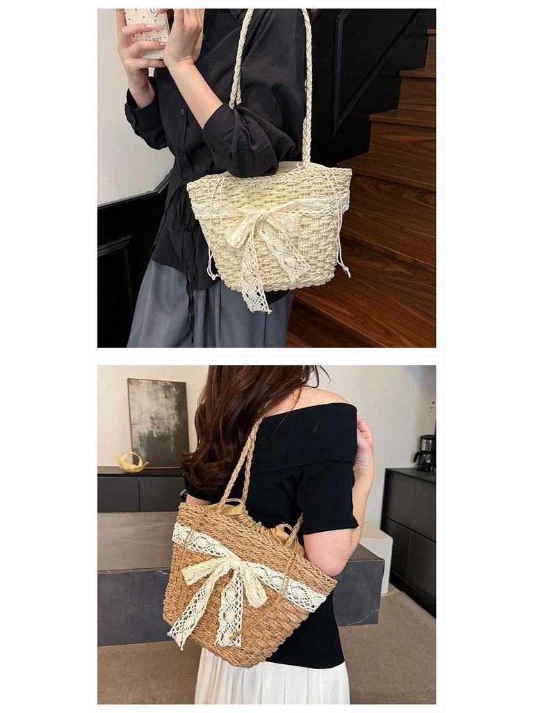 2025 Summer Pastoral Straw Woven Shoulder Bag - Perfect for Seaside and Beach Vacations