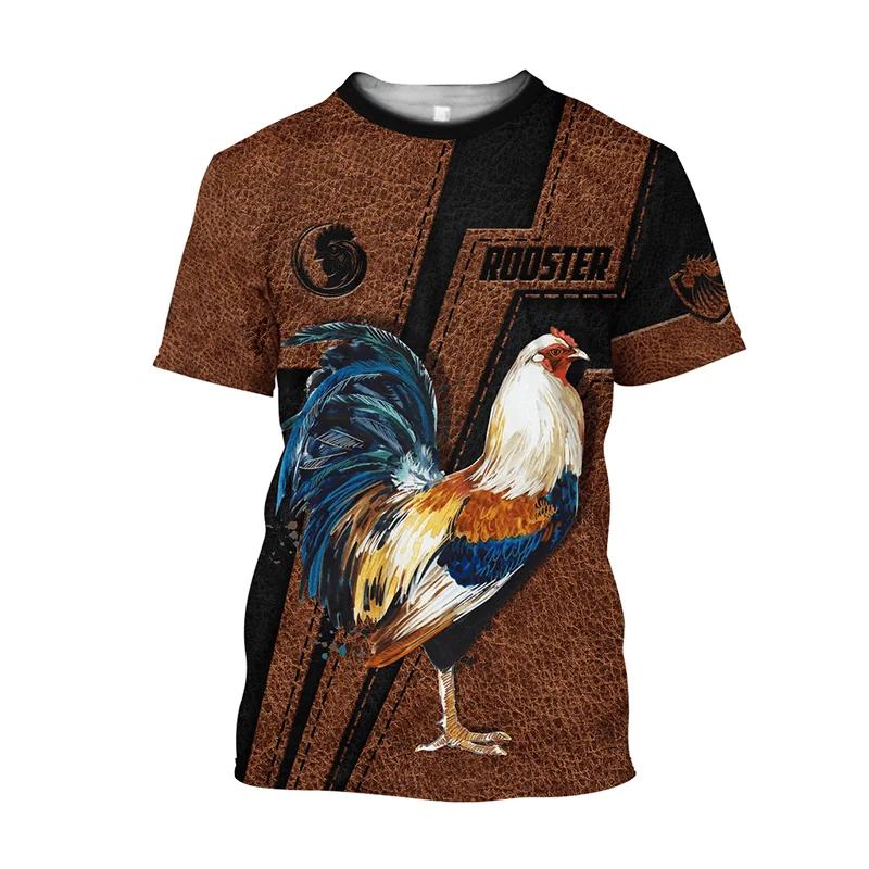 Men's 3D Digital Rooster Pattern Short Sleeve Crew Neck T-shirt, Tees For Men, Stylish And Cool Tops For Summer Street Wear And Outdoors Activities