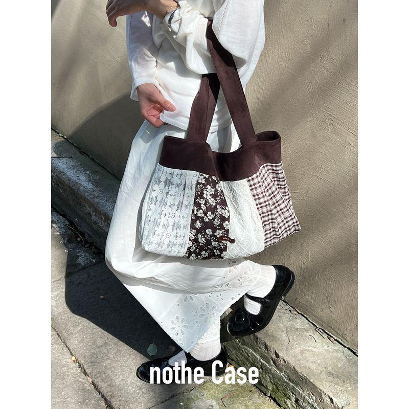 

Nothe Case Window Holiday Floral Lace Stitching Spring/Summer Tote Bag Artistic Retro Shoulder Bag Window Side Holiday Shoulder Bag
