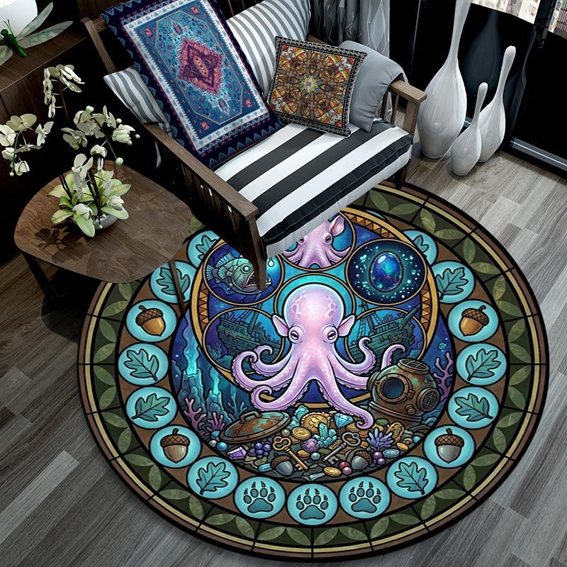 Oceanic Glass Mystery Round Area Rug Under Office Chairs Bedroom Living Room Home Decor