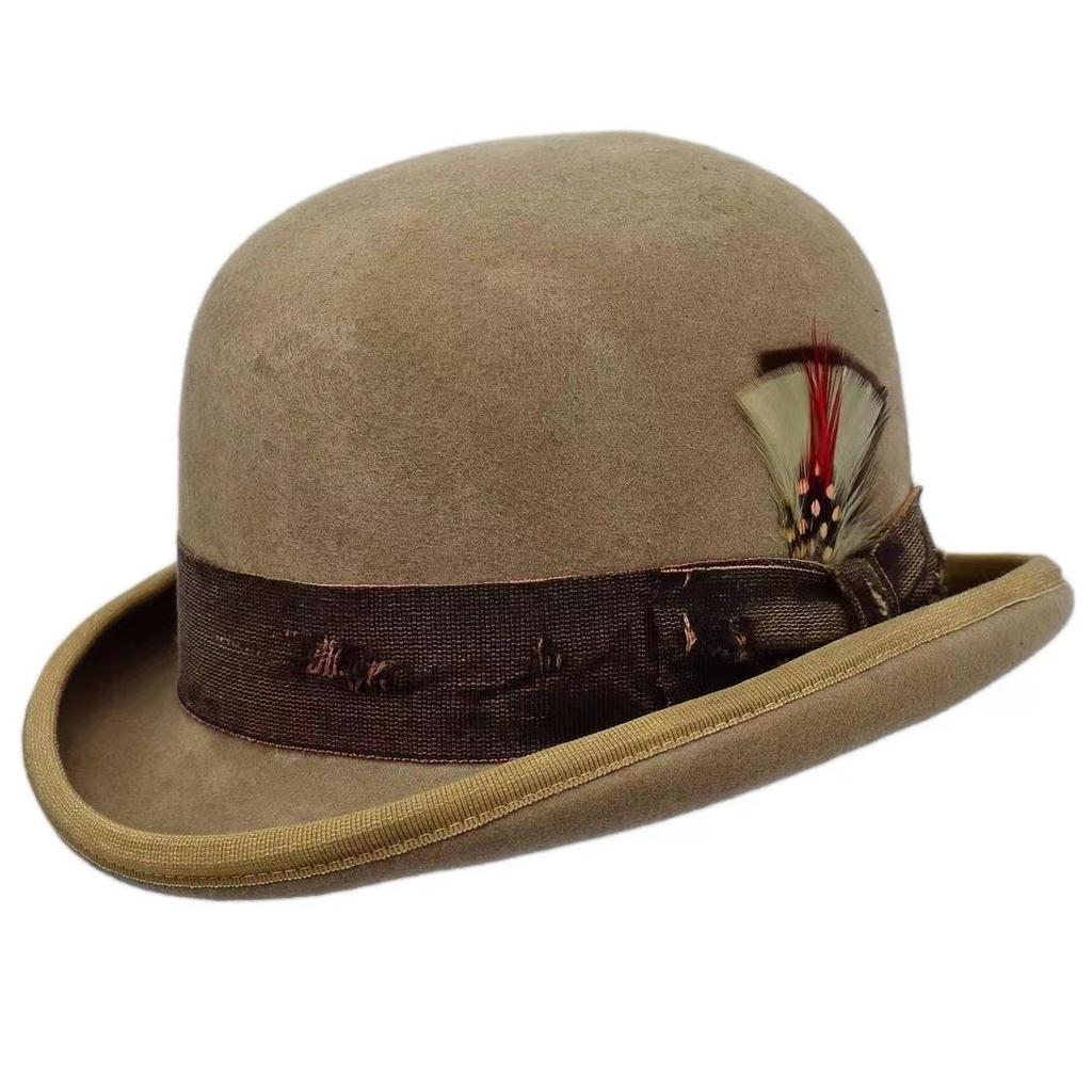 Dome Flanged Felt Hat, Pure Wool Top Hat, Webbing Decorative Felt Woolen Hat