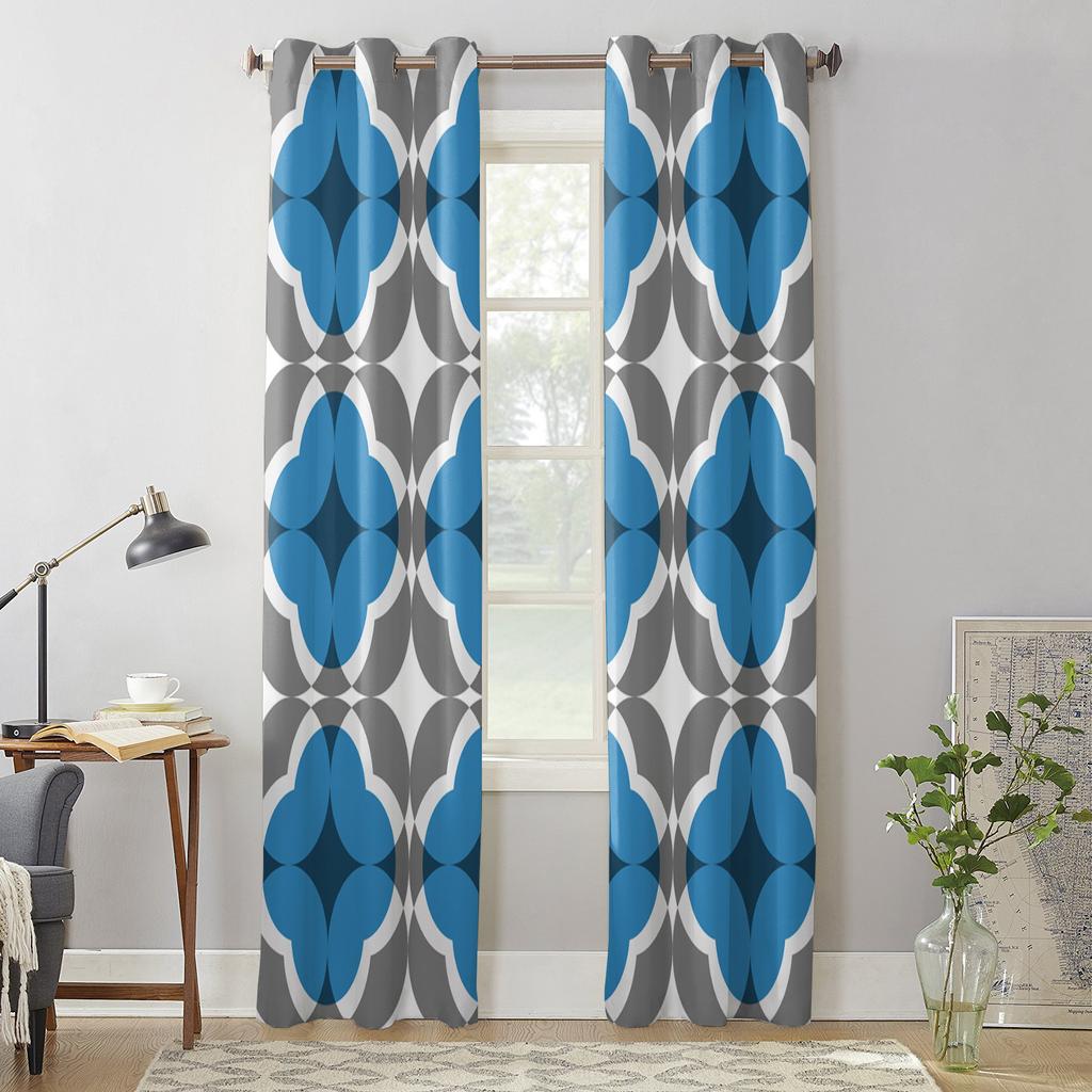 Bedroom Kitchen Curtain Geometric Figure Blue Grey Window Curtains Curtains for Living Room Decorative Items