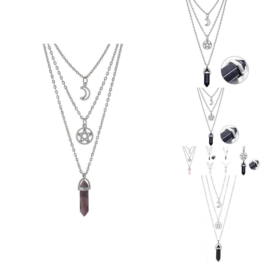 Womens Geometric Pendant Necklace With Alloy Moon And Star Elements For Casual Use