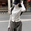 Slim Fit Long Sleeve Shirt Stand-up Collar Crop Tops Women Casual Female Solid Sweatshirt  Women