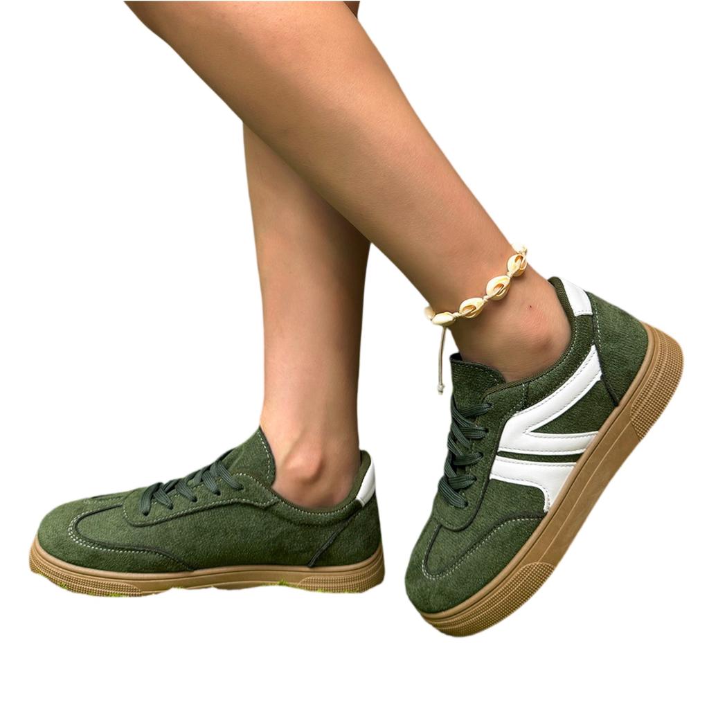 Women's Lace-Up Casual Flat Shoes Lightweight Comfortable Outdoor Sneakers Durable Rubber Sole Versatile Design for Everyday Wear