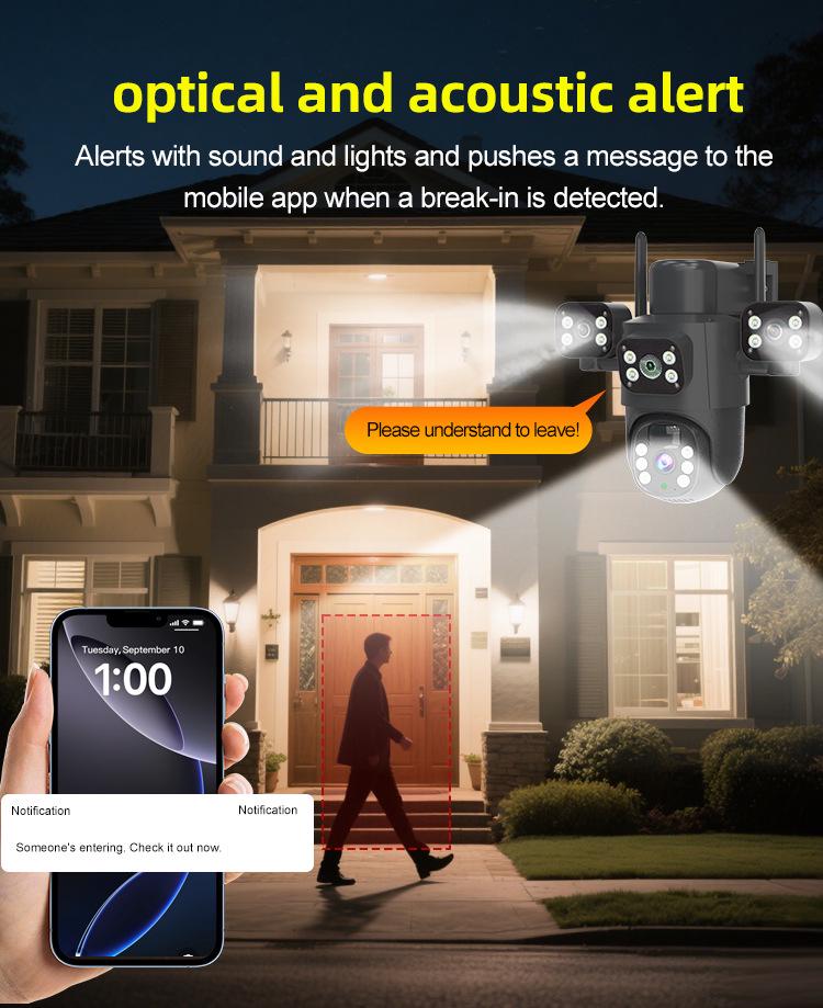 4G Solar-Powered Outdoor Wireless Camera, Ultra HD 6MP with Triple Lens