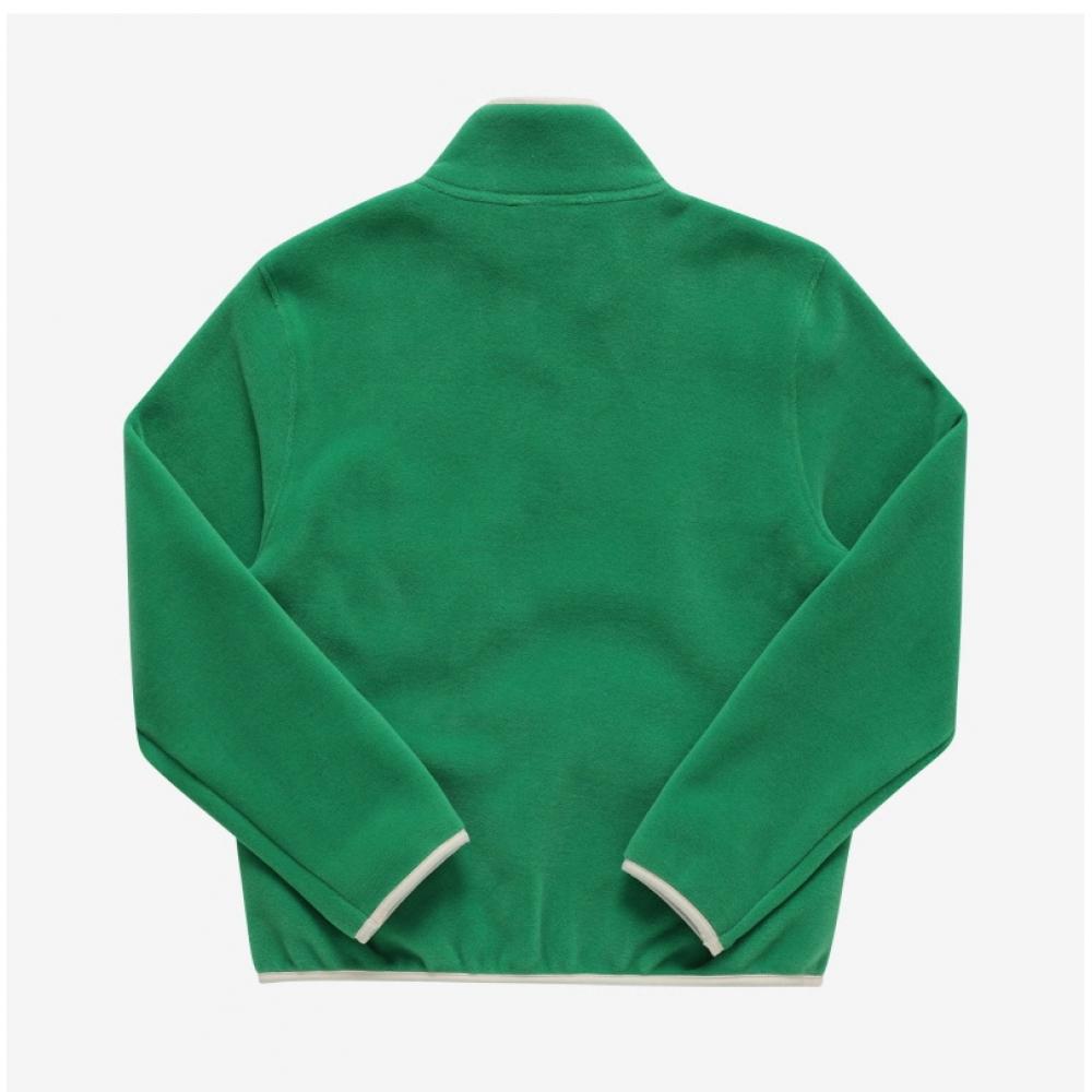 Sporty   Rich Qz741ve Kelly Cream Serif  Serif  Logo Button Polar Fleece Public Sweatshirt