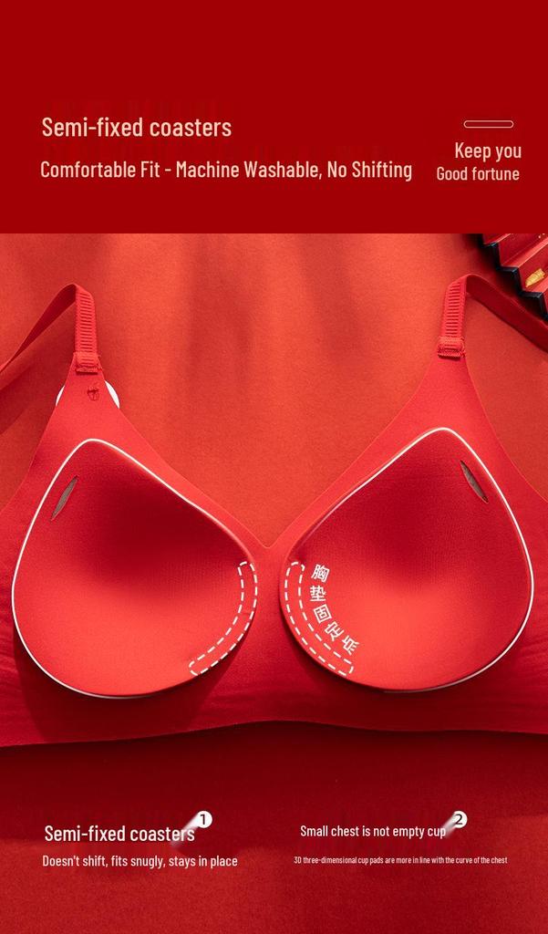 New Year Festive Red Seamless Push-up Wireless Bra and Triangle Panties Set