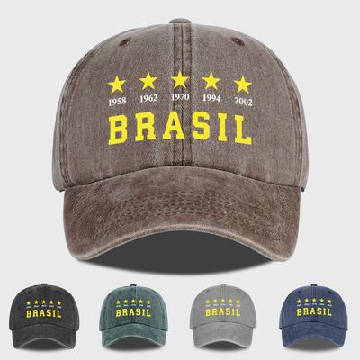 Brazil 5 Stars Champions 1958-2002 Baseball Cap For Men Women Washed Cotton Adjustable Dad Hat Brazil Football Fan Gift Sun Cap