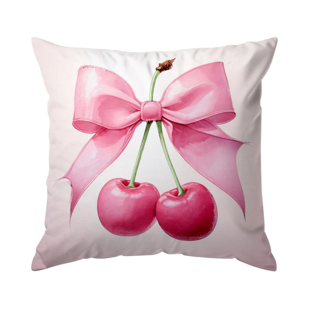 Soft Pink Bow & Cherry Blossom Pillow Cover 45x45cm -  Floral Printed Pillow Case for Sofa Living Room, Home Decor  Pillow Cover